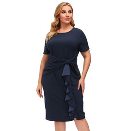 Hanna Nikole Women's Plus Size Short Sleeve Elegant Sheath Pencil Dress 16W Navy