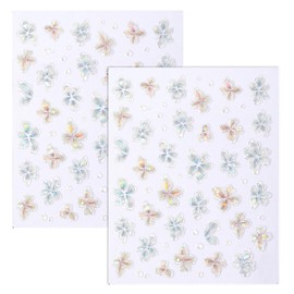 JIYIN 5D Embossed Flower Nail Stickers, 2 Sheets Soft Glue Jelly Flower Nail Art Stickers Shiny Aurora Shell Floral Nails Design Sticker, Self-Adhesive Summer DIY Flowers Manicure Decals for Women
