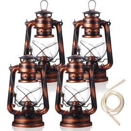 Small Kerosene Lantern Hurricane Lantern Oil Lamp 8 Inch Indoor Outdoor Hanging Lantern with Wick for Christmas Party Decorations Camping Hiking Backpacking Emergency (4 Pieces, Bronze)