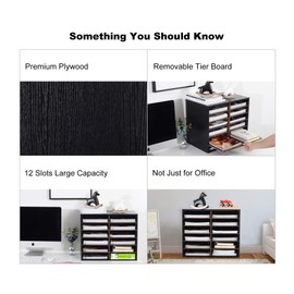 TQVAI Wood Adjustable Literature Organizer Desktop File Sorter Mail Center Paper Storage Cabinet Home & Office Mailbox School Classroom Keepers, 12 Slots Compartments, Retro Grey/White