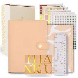 A6 Weekly Planner Binder – Undated Refillable PU Leather Organizer for Women with Lined Weekly Layout, 6 Ring Binder, Stickers, Dividers & Gift Box (Beige)