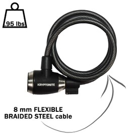 Kryptonite KryptoFlex Bike Lock Cable, 5FT Long 8mm Thick Braided Steel Cable Anti-Theft Security Lock for Outdoor Equipment, Combination/Key Bike Lock