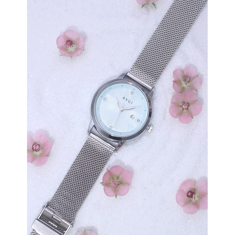 AVGI Women's Date Waterproof Watch with Replacement Band, Silver Blue