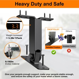 Heavy Duty Roof Riser Brackets Kit, TROPTOLKY Adjustable Angle Pergola Brackets, Black Metal Roof Riser Beam Bracket for Roof Pergola Gazebo Patio Cover (1 Pack)