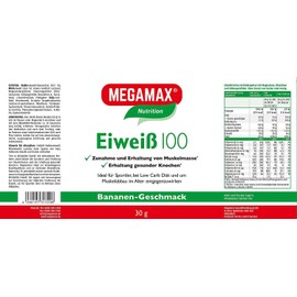 Megamax Eiweiss Banane 7er Probierpaket (7x30g) | Molkenprotein + Milcheiweiß Für Muskelaufbau ,Diaet | 2k-Eiweiss ideal zum Backen | hochdosiert Low Carb Eiweiß | aspartamfrei Protein