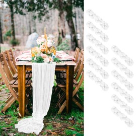 EVSGSONL 12 Pack Cheesecloth Table Runner 10ft,Gauze Fabric Table Runner Long Rustic Boho Semi-Sheer Table Runners for Wedding,Bridal Shower,Party,Banquet(12 Pcs-35 x 120 Inch/White)