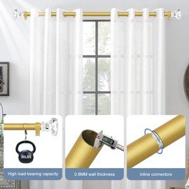 TVWOO Gold Curtain Rods 28 to 48 Inch,3/4 Inch Adjustable Curtain Rod Set,Modern Single Window Curtains Rods,Heavy Duty Curtain Rods,Acrylic Diamond Finials Decorative Drapery Rods 18-45”,Brass Gold