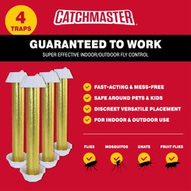 Catchmaster Gold Stick Fly Trap 4-Pk, Bug & Fruit Fly Traps for Indoors & Outdoors, Premium Adhesive Mosquito, Gnat, & Bug Catcher, Insect Killer, Bulk Pest Control for Home