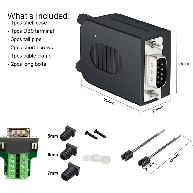 DTECH DB9 Breakout Connector to Wiring Terminal Board DB-9 Male
