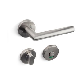 VERAMET® Toilet Door Handle Set Stainless Steel (Drilling Template and Installation Instructions) | for Bathroom Doors Toilet - Door Fitting - Handle Set Toilet Rosettes for Bathroom Doors