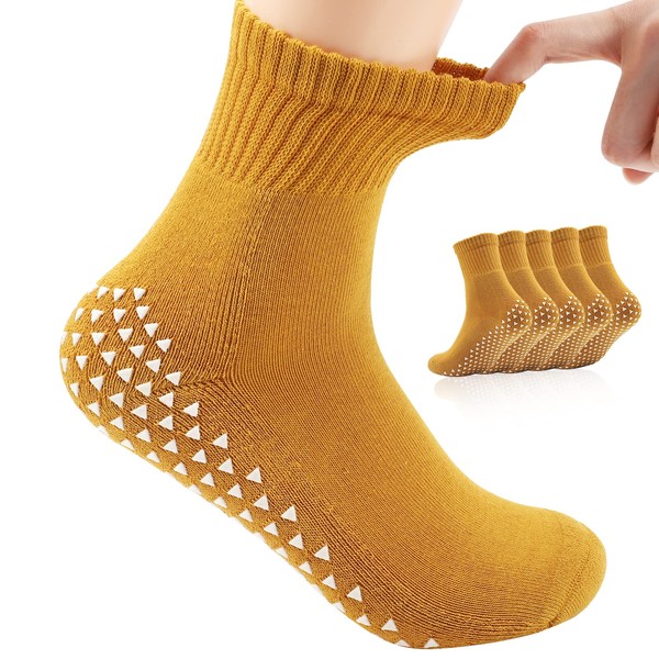 3 pares de calcetines anchos con agarres antideslizantes para linfedema, pies hinchados, hinchazón, edema, artritis, también yoga, Albaricoque, 7