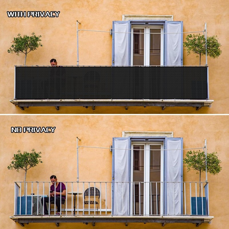 SUNLAX 3'x10' Black Balcony Privacy Screen Fence Windscreen Cover Fabric