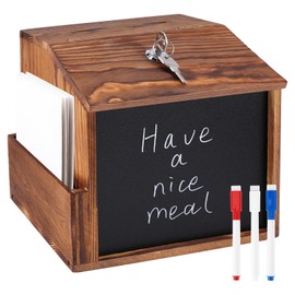 Viitech Wooden Suggestion Box, Wooden Suggestion Box Lockable with Writing Blackboard and 3 Pen, Countertop Wall Mounted Charity Collection Donation Box for Office Church Wedding