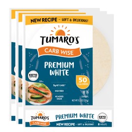 Tumaro's Premium White Carb Wise Wraps - Low Carb - Keto Certified Sandwich & Burrito Tortillas - Healthy Vegan Alternative - 8 Count (Pack of 3)