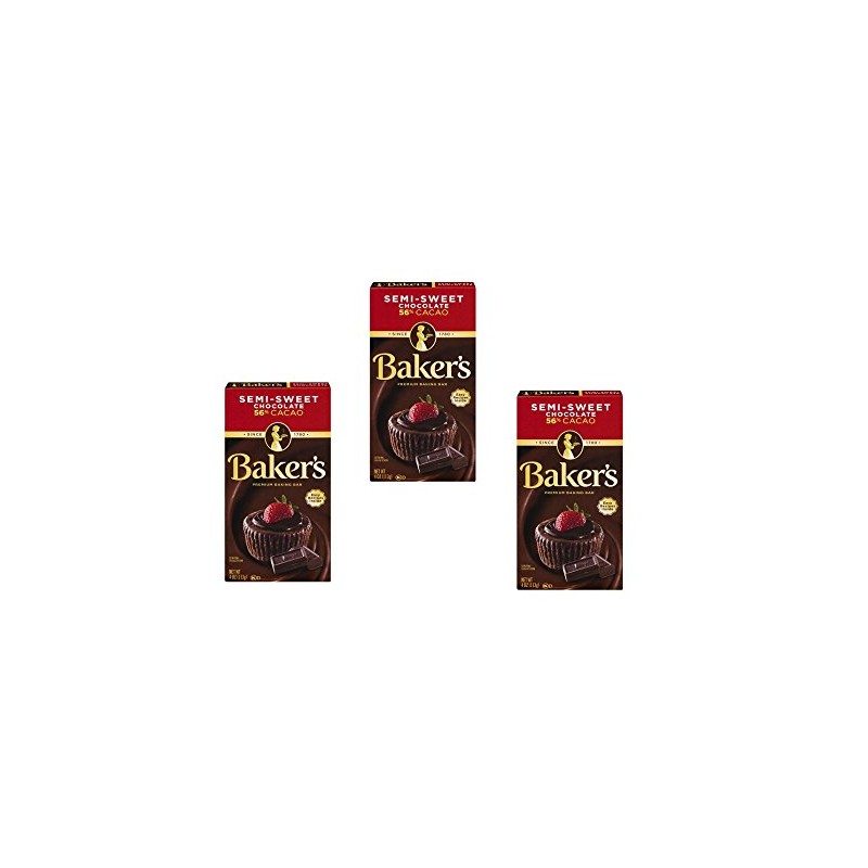 Baker's Baking Chocolate Bar 56% Cacao Semi-Sweet, 4 Oz (Pack