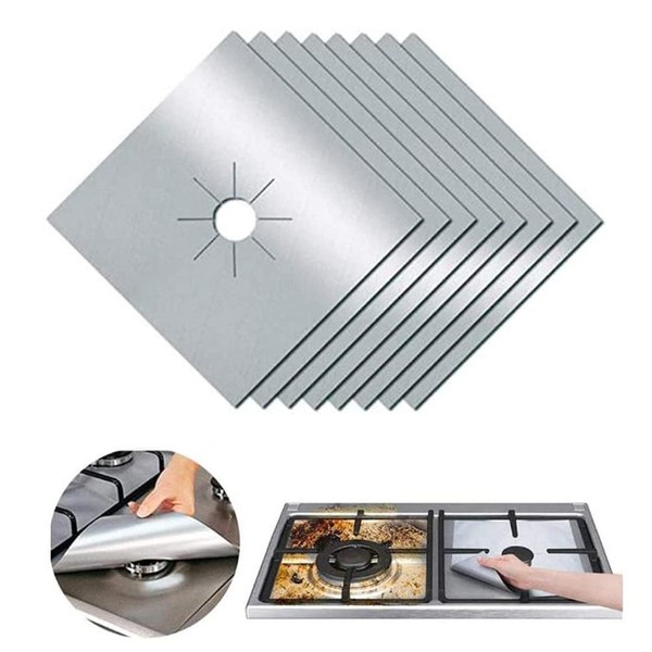 10 Pieces Gas Hob Protectors, Non-Stick Stove Cover Reusable Burner Protector Heat Resistant Stovetop Sheets Easy Clean Gas Hob Covers​ for Gas Cookers