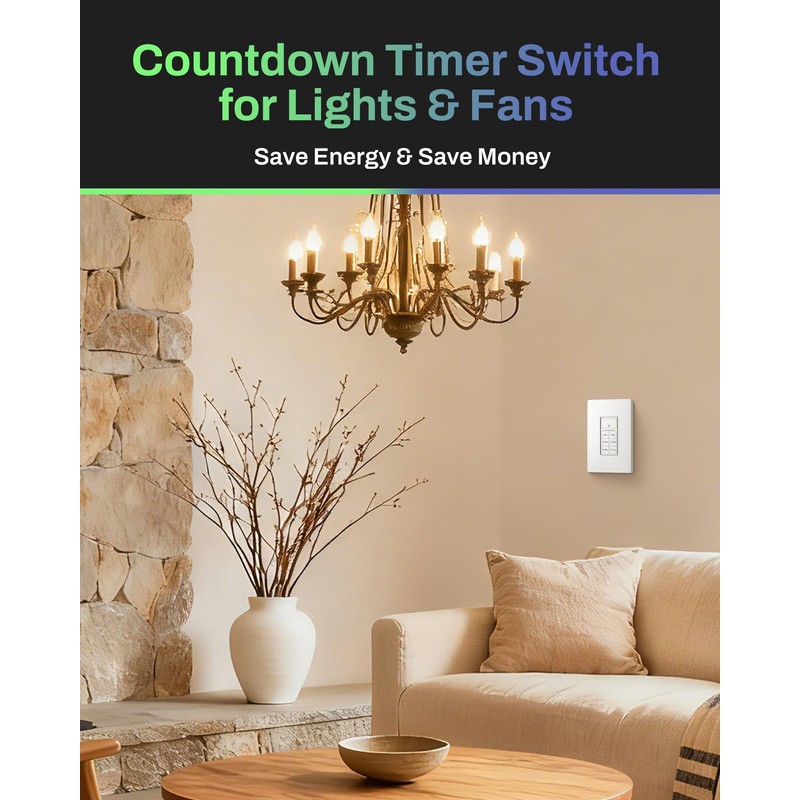 BN-LINK Countdown Timer Switch for Bathroom Fans and Lights, Wall