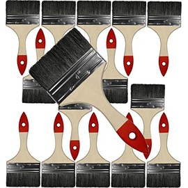 4 Inch / 100 mm Chip Paint Brushes (12 Pack) Economy Disposable - Professional Wooden Handle Paint Brush Set for Paint, Stains, Varnishes, Glues and Home DIY Silicon, Gesso