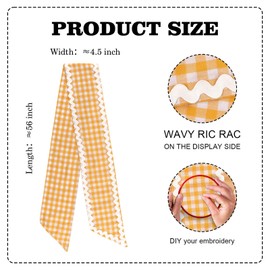 Orange Gingham Wreath Sash for Front Door with Scalloped RIC Rac Trim, 4.5 x 56 Inch Orange Wreath Ribbon for Fall Halloween Thanksgiving Farmhouse Home Decor