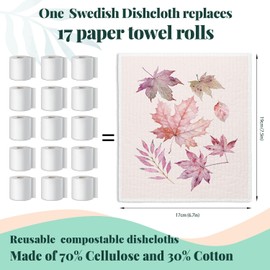LARTSFRO Pink Hello Fall Swedish Dishcloths for Kitchen, Papaya Reusable Paper Towels, Autumn Pumpkin Swedish Dish Cloths, 4 Pack Dish Towels for Kitchen, Reusable Paper Towels Washable