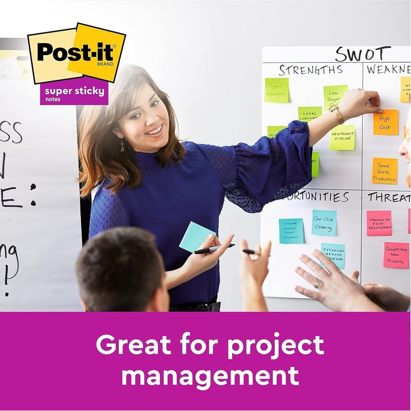 Post-it Super Sticky Notes, Assorted Colours, Assorted Sizes, 3 Pads,