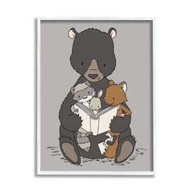 Stupell Industries Woodland Animals Family Bear Reading Book to Babies Framed Wall Art, Design By Sweet Melody Designs