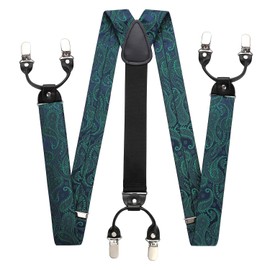 HISDERN Men’s Y-Shape Braces, Bow Tie, Paisley Handkerchief Set, 6 Strong Clips, Various Designs - A06