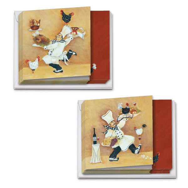 Farm To Table - Box of 12 Painted Cafe Greeting Cards with Envelopes (4 x 5.12 Inch) - Bulk Blank Chicken for Dinner Note Cards - All Occasion Notecard Set (6 Each, 2 Designs) MQ4635OCB-B6x2