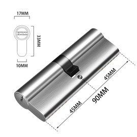 HENYIN 1 Piece 45/45 mm Euro Brass Core Cylinder, Double Sided Key with 3 Brass Keys, Anti-Picking, Anti-Drilling, Anti-Snap, Anti-Bumping, Brushed Nickel (K-90-NB)