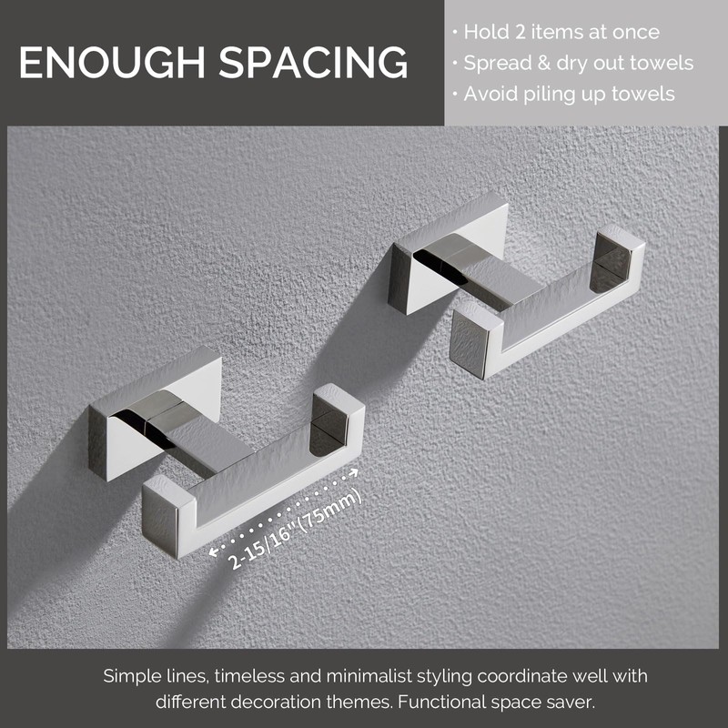 Angle Simple Double Towel Hook Polished Chrome 2 PCS, 304