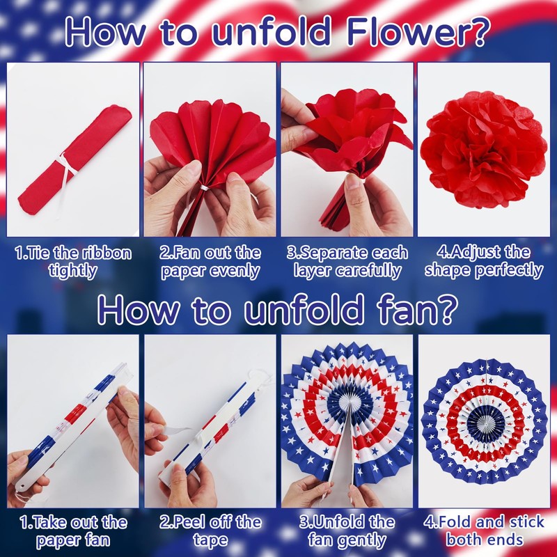 4th of July Patriotic Decorations Set Red White Blue Paper