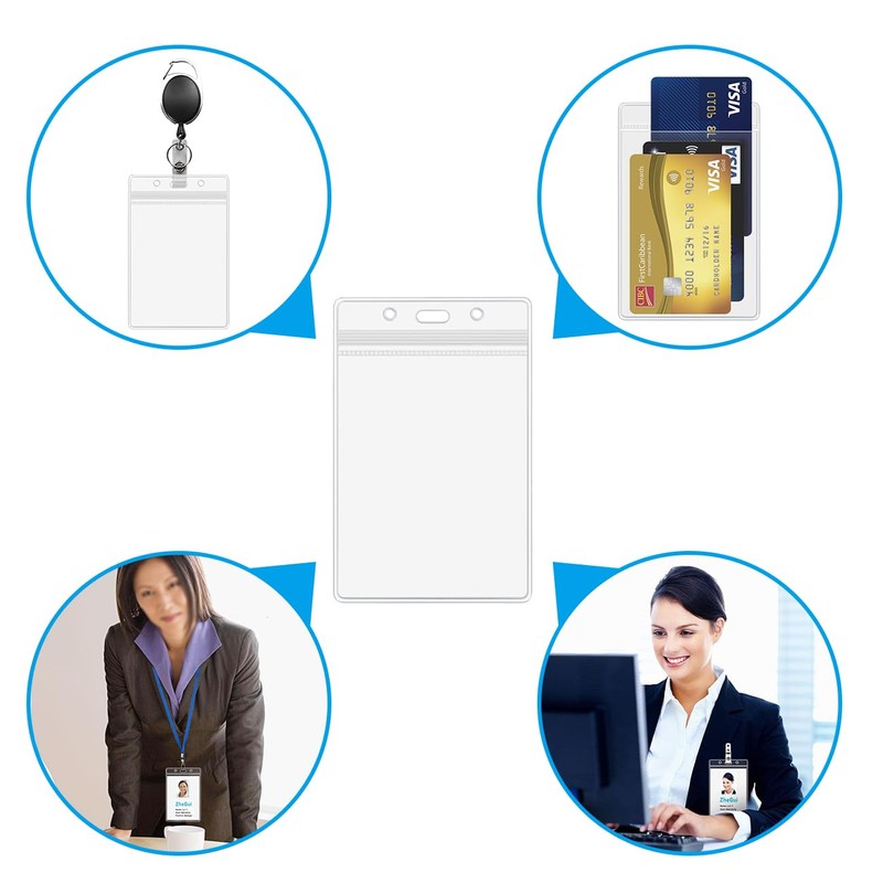 10 Pack Clear Vertical ID Badge Holder 3x4, Waterproof Heavy