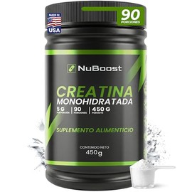 NuBoost Creatina Monohidratada Micronizada 450 g - 90 Porciones - 5 g por Porción - Creatina Pura Sin Sabor en Polvo - Suplemento Deportivo - Creatine