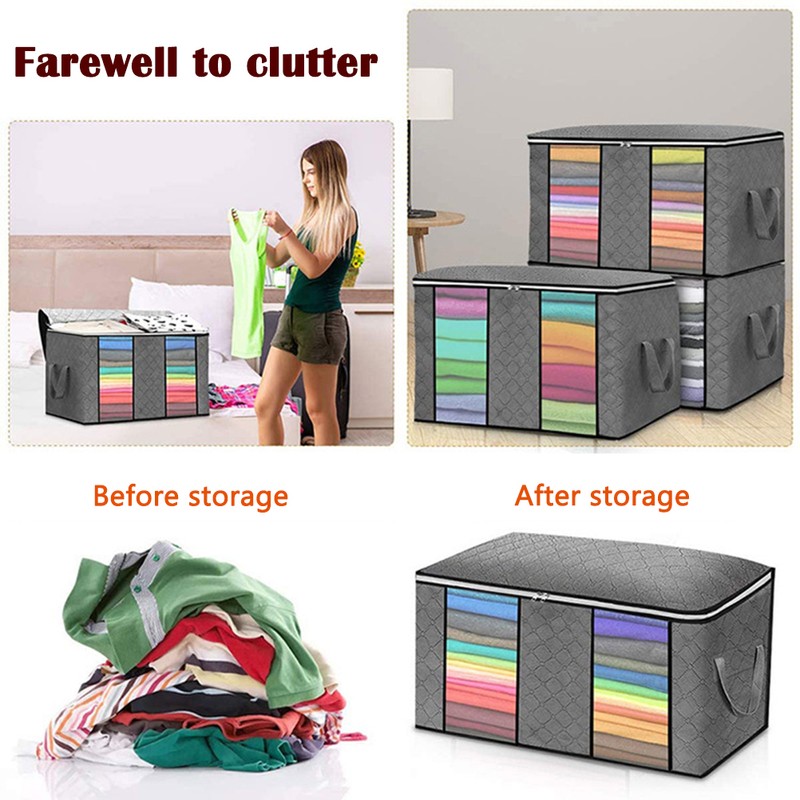 4PCS Clothes Storage Bag Large Capacity Clothing Organizers Foldable Closet