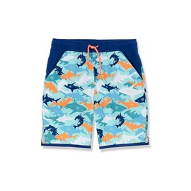 Lands' End Boys Stretch Hydroliner Sport Swim Trunks Orange/Teal Sharks Kids Slim Medium