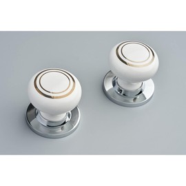Designer Levers - Ceramic Round Door Knob - Polished Chrome - 1 Pair - Fixings Included - 60mm Diameter - Interior Use