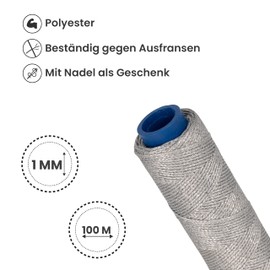 Shelver Waxed Thread, Strong Thread for Leather, Upholstery, Shoe, Bag, incl. Needle (Colour: Silver)