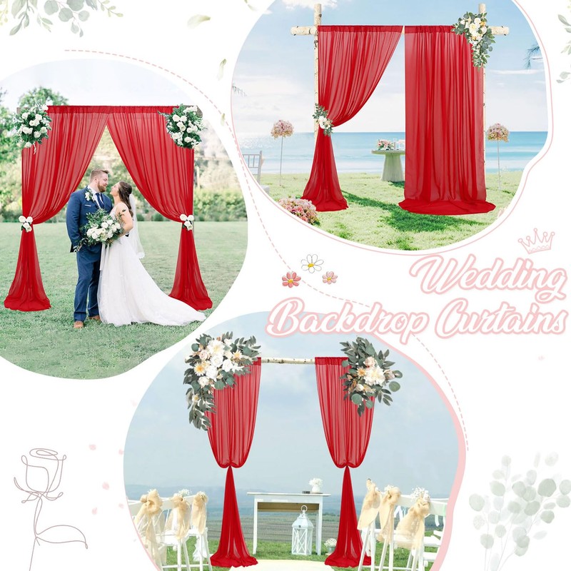 FANPROMS Red Sheer Backdrop Curtains 5x10ft 2 Panels Chiffon Fabric
