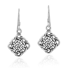 Intertwine Rhombus-Shaped Celtic Knot .925 Sterling Silver Dangle Earrings