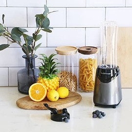 La Reveuse Batidora de batido tamaño personal 300 vatios con 2 botellas de 18 onzas sin BPA, color gris                                               
