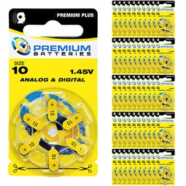Premium Batteries Size 10 1.45V Hearing Aid Battery Yellow Tab (300 Batteries)