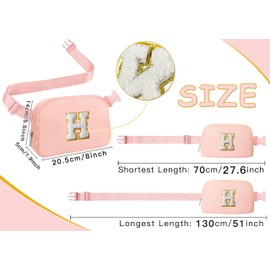 COSHAYSOO Pink Small Waist Fanny Pack Belt Bag with Initial Letter Patch Crossbody Adjustable Strap for Women Teen Girl Traveling Cycling, Mini Cross body Travel Purse Everywhere Kawaii Pouch (H)