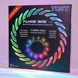 TOSY Flying Ring - 16 Million Color RGB LEDs, Super Bright, Lost Mode, Auto Light Up, Camping Essentials for Kids/Teens/Boy/Girl, Safe & Soft, Waterproof, Pool/Beach Games, Lightweight Toy