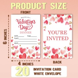 Ogleqoo Valentines Day Dinner Invitation,Valentine's Day Party Invite, Sweet Love Brunch invite, 20 Fill-in Style invitation with Envelope, Party Supplies Decorations-4x6 -A02