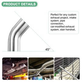 M METERXITY 2-Pack OD 2 Inch 45 Degree Mandrel Bend Elbow, Thicken 1.5 mm 304 Stainless Steel Exhaust Elbow Pipe for Car Modified Exhaust System, Stair Handrail Bend, Height 155 mm