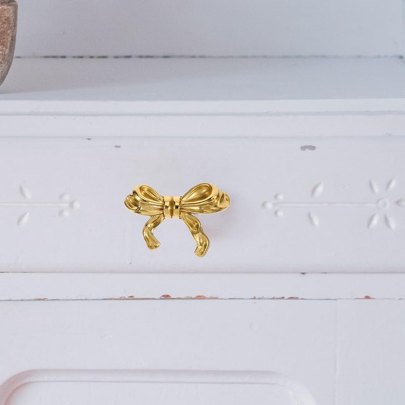 PASOLABE 2Pcs Gold Bow Knobs for Dresser, Bow Cabinet Knobs