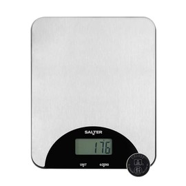 Salter Stainless Steel Electronic Scale – Kitchen Weighing Scale, LCD Display, Measures Liquids, 5kg/11lbs Max Capacity, Multifunctional, Perfect for Home Baking, Cooking, Digital display