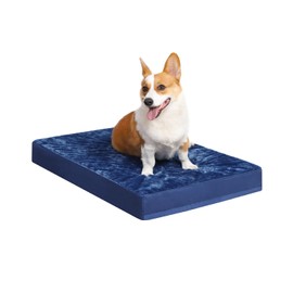 KSIIA Orthopedic Dog Bed Dog Crate Bed Waterproof Dog beds for Medium Dogs Deluxe Plush Washable Dog Bed with Egg Crate Foam & Removable Cover, 29 x 18 Inch, Blue