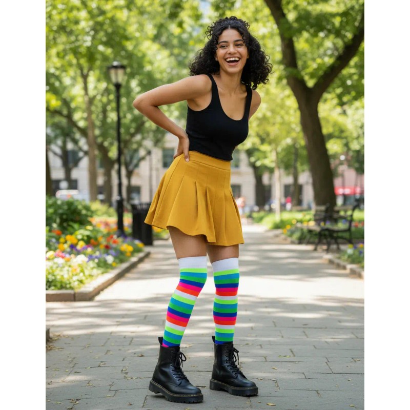 Sexy Media Calceta Rayada Rainbow Arcoiris Lolita Payaso