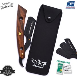 SHARPEND WOODEN BARBER HAIR SALON STRAIGHT CUT THROAT SHAVING RAZOR SHAVETTE+ FREE BLADE
